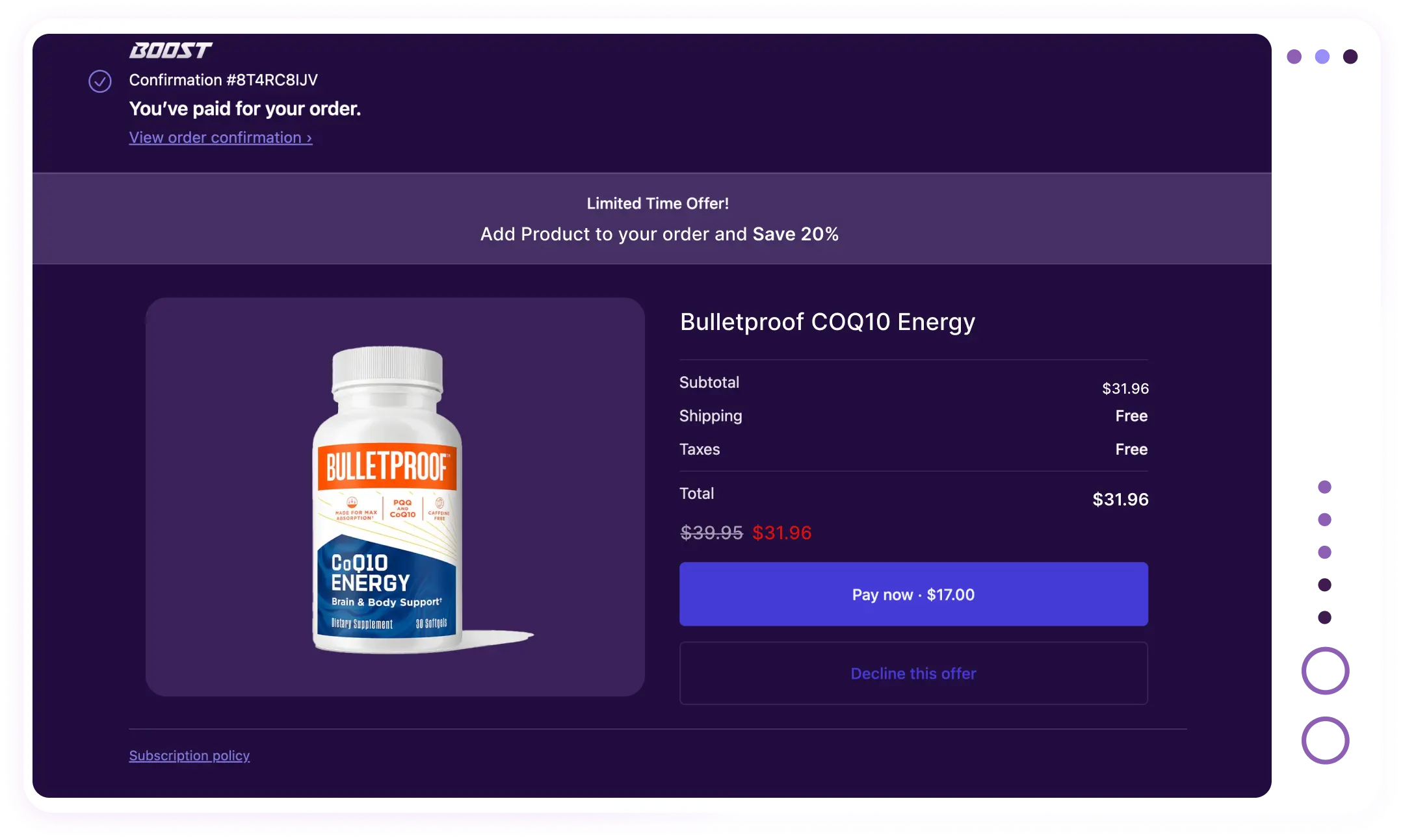 Mockup showing post purchase upsell in action.